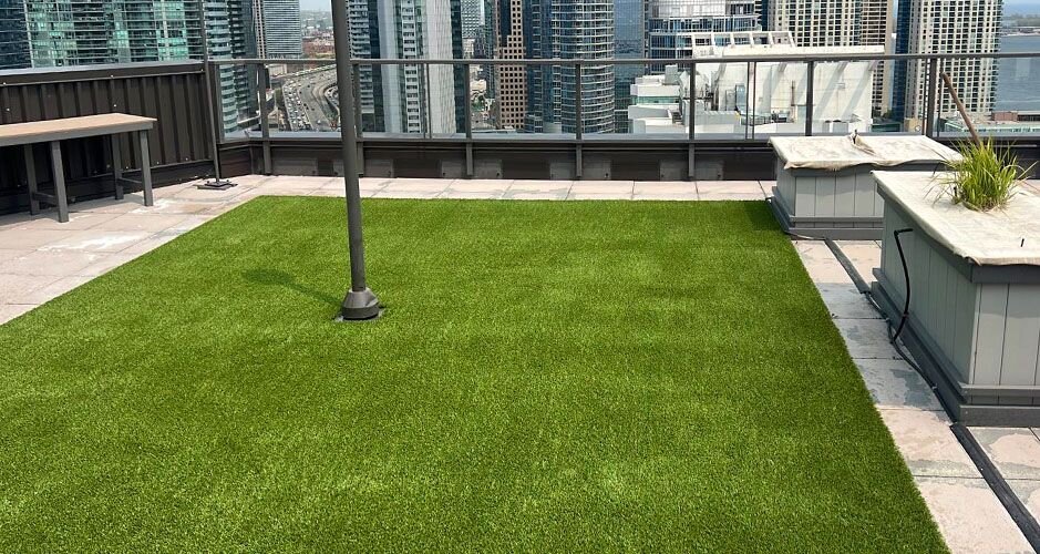 condo penthouse with artificial turf